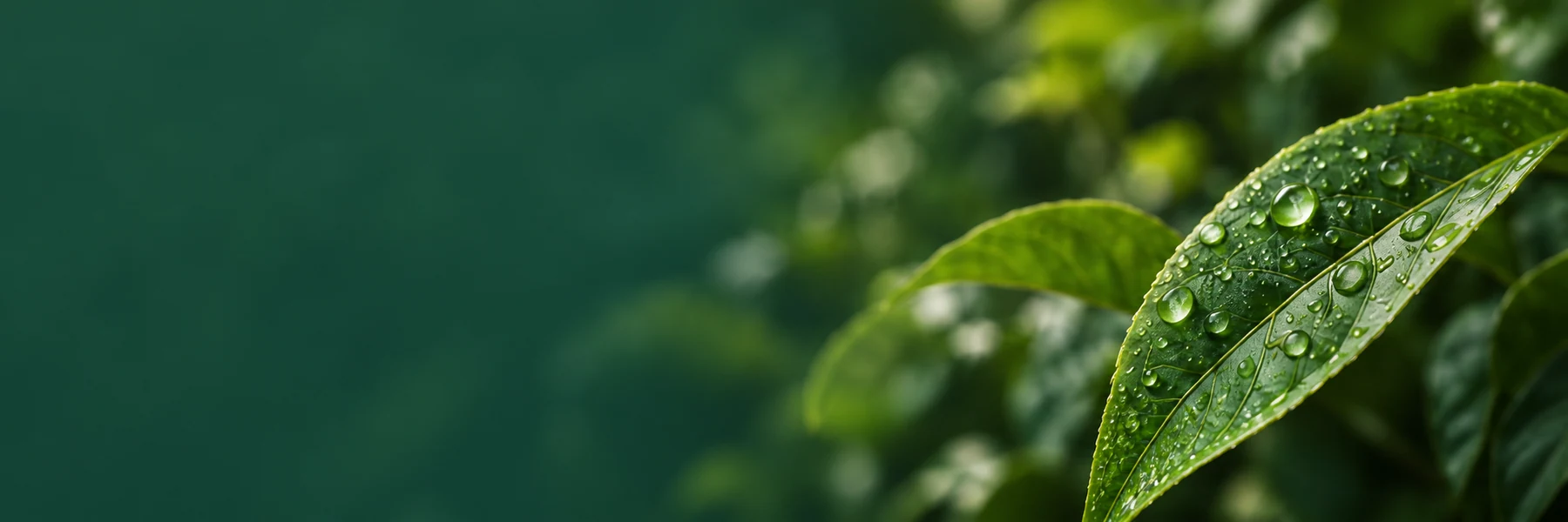 Green leaf with water droplets